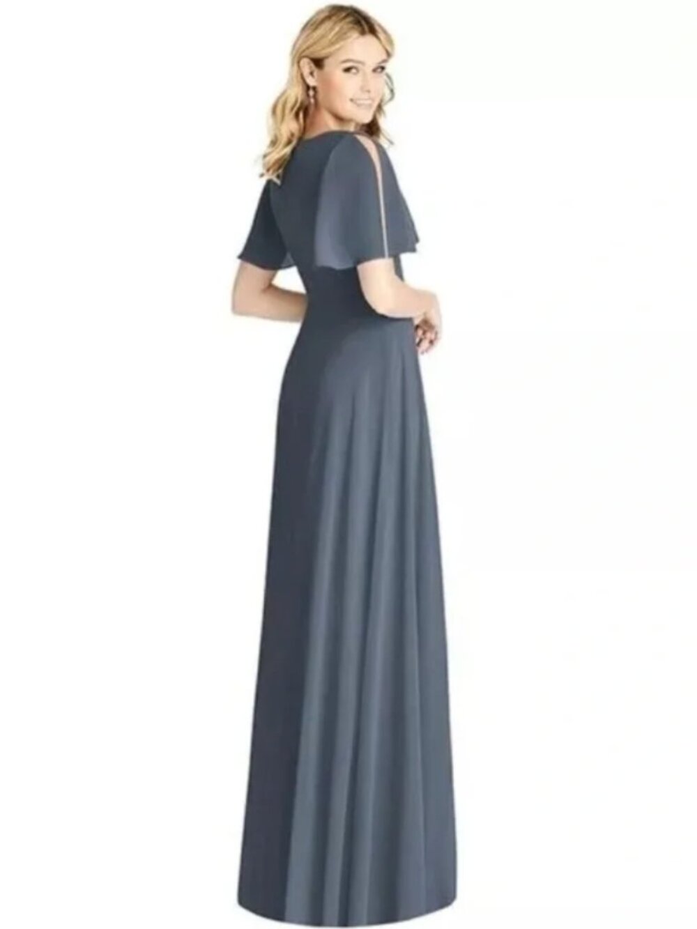 Social Bridesmaids Chiffon Ruffle Sleeve Full Length Dress 8188 Silverstone 4